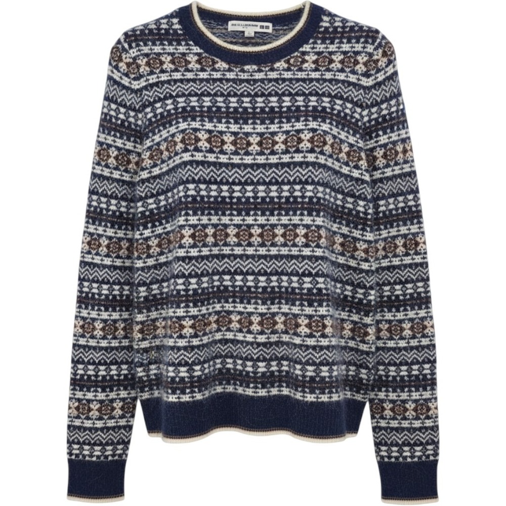 Uniqlo Ines De La Fressange Navy Fair Isle Wool Alpaca Blend Sweater Small